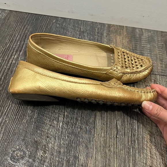 Lilly Pulitzer leather loafers flat shoes gold size 8.5 - Picture 2 of 10